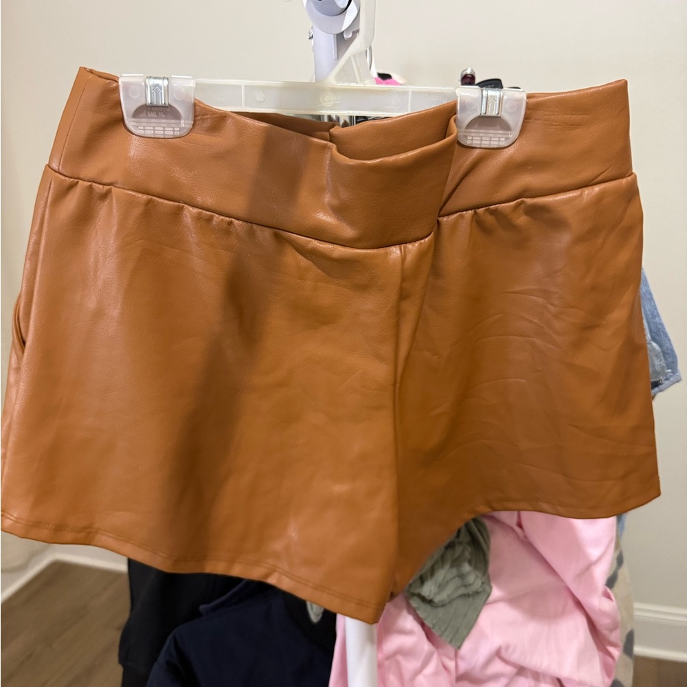 Rewash Faux Leather Tan Skort - Smooth Caramel Finish
